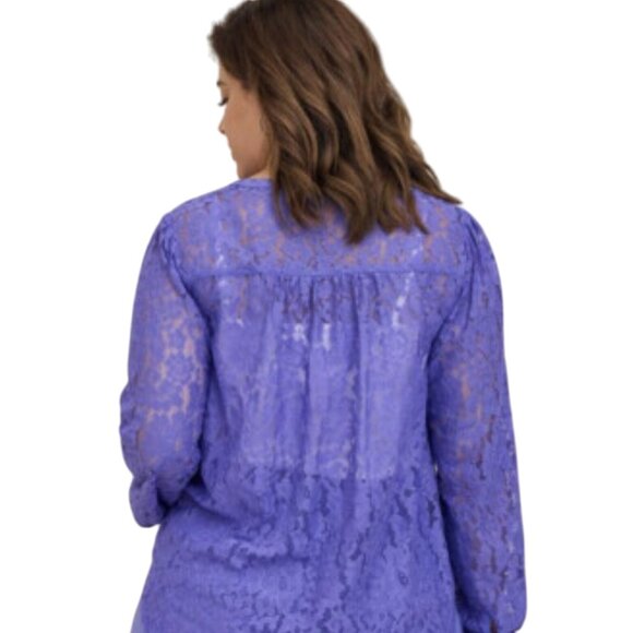 Torrid Womens Harper Lace Tunic Top SZ 2XL 18/20 Purple Long Sleeve Semi Sheer - Picture 2 of 14